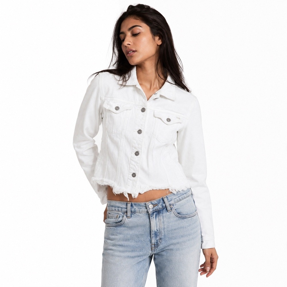 Hidden Los Angeles Womens Denim Jacket White L Raw Hem HD869J-WHT Boho Coastal